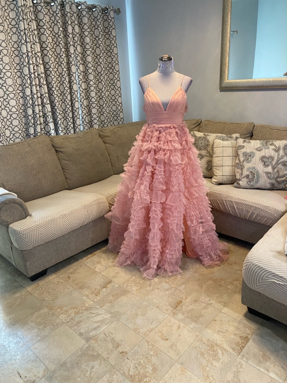 New Windsor Women Small Amabella Ruffled Glitter Tulle Ball Gown, Coral color - Picture 5 of 10